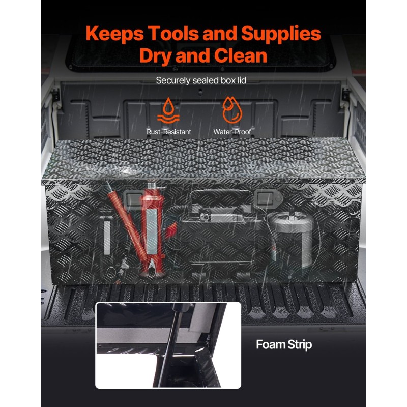 Alumiininen raidallinen työkalulaatikko lava-autoon 1219×495×445 mm lukolla sivukahvalla musta