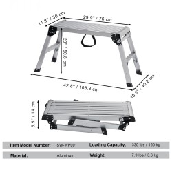 Taitettava alumiininen työalusta 150 kg kantavuus 50,8 cm korkeus luistamaton pinta