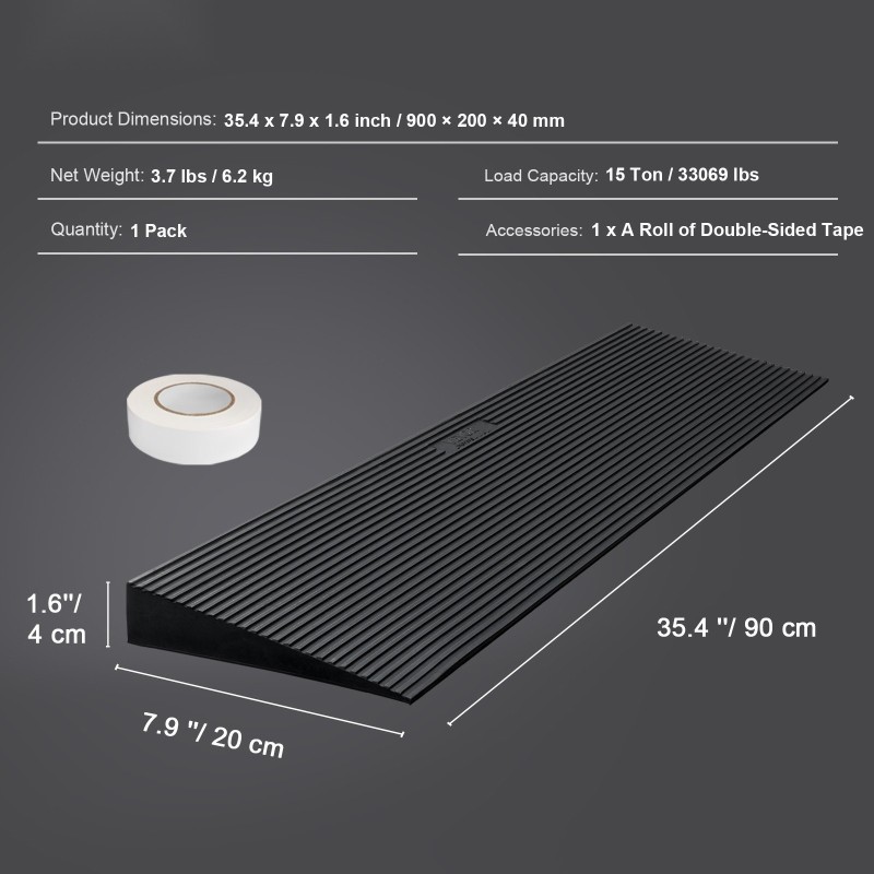 Kynnysluiska luonnonkumia 90 cm pitkä 4 cm korkea pyörätuoleille ja robotti-imureille