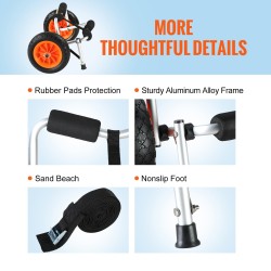 Kajakki- ja kanootinkuljetuskärry alumiinirunko 113,4 kg kantavuus 25,4 cm täyskumirenkaat taitettava