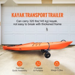 Kajakkikärry alumiiniseosrunko 320 paunan kantavuus 10 tuuman täyskumirenkailla säädettävillä kiinnitystelineillä irrotettava