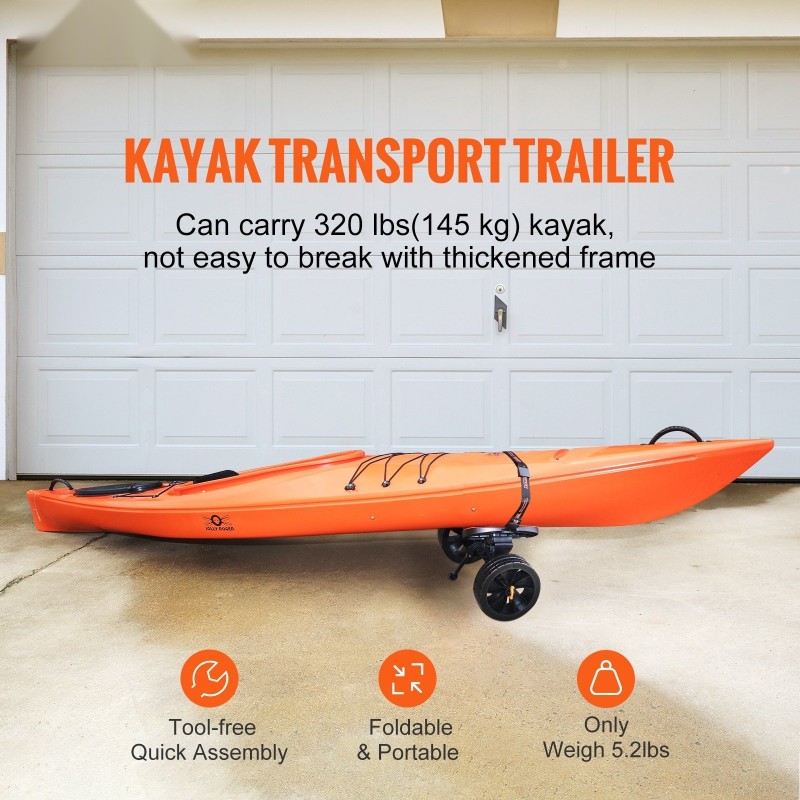 Kajakkikärry alumiiniseosrunko 320 paunan kantavuus 10 tuuman täyskumirenkailla säädettävillä kiinnitystelineillä irrotettava