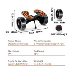 Kajakkikärry alumiiniseosrunko 320 paunan kantavuus 10 tuuman täyskumirenkailla säädettävillä kiinnitystelineillä irrotettava