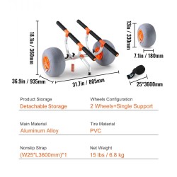Kajakkikärry alumiinirunko 158,8 kg 30,5 cm renkaat taittuva säädettävä leveys liukumaton tukijalka