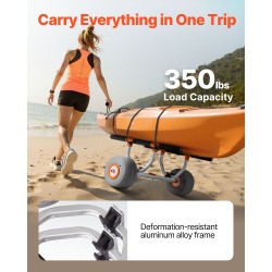 Kajakkikärry alumiiniseosrunko 158,8 kg kantavuus 30,5 cm puhallettavat polyuretaanirenkaat kaksi sidontaliinaa