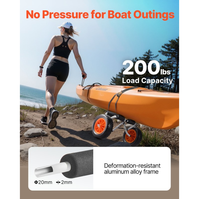 Taitettava alumiinikajakkikärry 90 kg kantavuus 25,4 cm täydenkumin renkaat kajakeille