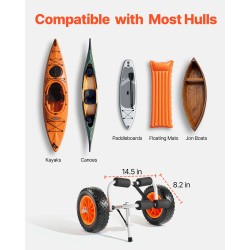 Taitettava alumiinikajakkikärry 90 kg kantavuus 25,4 cm täydenkumin renkaat kajakeille