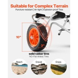 Kajakkikärry alumiinirunkoinen taittuva 113,4 kg kantavuudella 25,4 cm täyskumarenkailla ja räikkäkiristyshihnalla