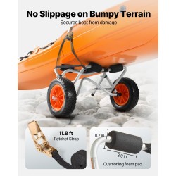 Kajakkikärry alumiinirunkoinen taittuva 113,4 kg kantavuudella 25,4 cm täyskumarenkailla ja räikkäkiristyshihnalla