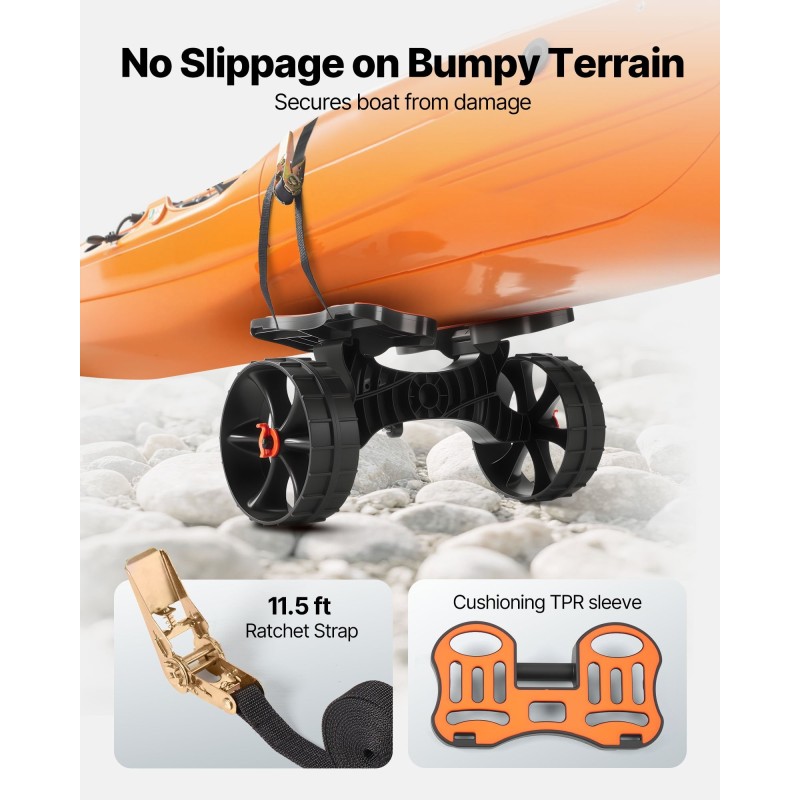 Taitettava kajakkikärry 136,1 kg kantavuus 25,4 cm täyskumirenkaat räikkäkiristysliina