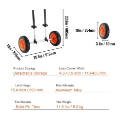 Kajakkikärry paksunnettu alumiinirunko 127 kilogrammaa kantava säädettävä leveys 10 tuumaiset renkaat