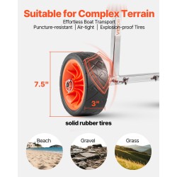 Kajakki ja SUP-kärry 304-ruostumaton teräsrunko 113,4 kg kantavuus 19,1 cm täyskumirenkaat