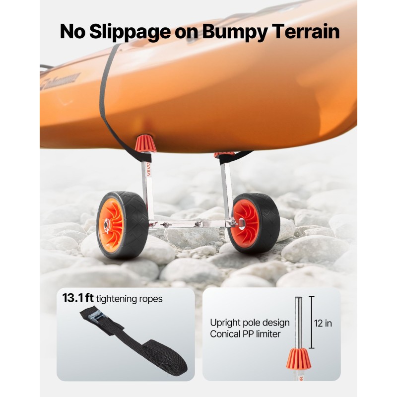 Kajakki ja SUP-kärry 304-ruostumaton teräsrunko 113,4 kg kantavuus 19,1 cm täyskumirenkaat