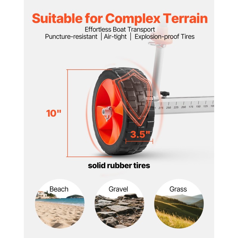 Kajakki kanootti SUP-lauta kärry alumiiniseosrunko 104 kg kantavuus umpinaiset 25,4 cm renkaat