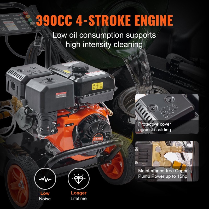 Korkeapainepesuri bensiinimoottorinen 390cc 4400 PSI 4.0 GPM kuparipumppu 5 suutinta