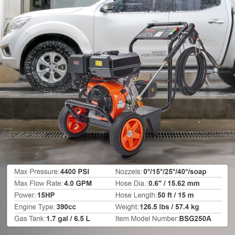 Korkeapainepesuri bensiinimoottorinen 390cc 4400 PSI 4.0 GPM kuparipumppu 5 suutinta