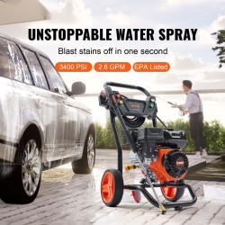 Bensiinikäyttöinen painepesuri 3400 PSI 2,6 GPM 5 pikaliitettävää suutinta