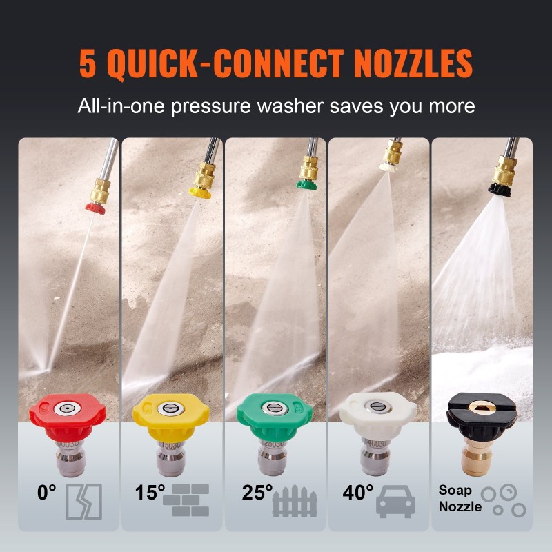 Bensiinikäyttöinen painepesuri 3400 PSI 2,6 GPM 5 pikaliitettävää suutinta