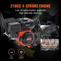 Korkeapainepesuri bensiinikäyttöinen 3600 PSI 2,6 GPM kuparipumppu 210cc 5 suutinta