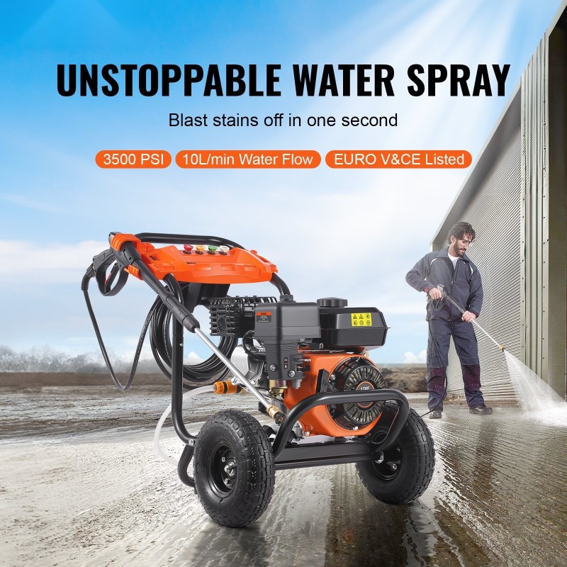 Korkeapainepesuri polttomoottorilla 3500 PSI 10 L/min 8 m letku 5 suutinta
