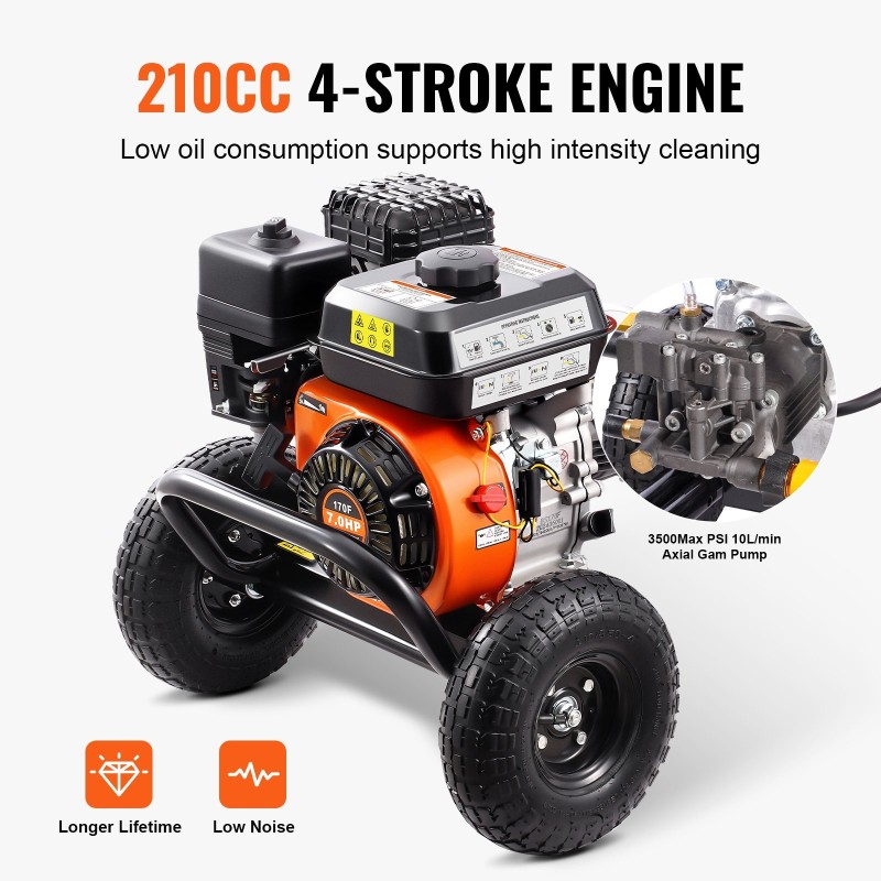 Korkeapainepesuri polttomoottorilla 3500 PSI 10 L/min 8 m letku 5 suutinta