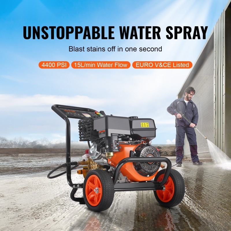 Bensiinikäyttöinen painepesuri 4400 PSI 15 L/min kuparipumpulla 5 suutinta