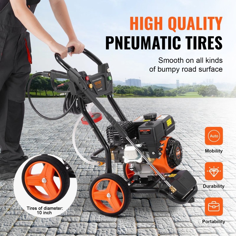 Bensiinikäyttöinen korkeapainepesuri 3950 psi 10 l/min 10 m letku 5 suutinta