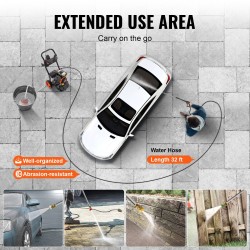 Bensiinikäyttöinen korkeapainepesuri 3950 psi 10 l/min 10 m letku 5 suutinta