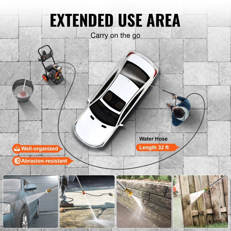 Bensiinikäyttöinen korkeapainepesuri 3950 psi 10 l/min 10 m letku 5 suutinta