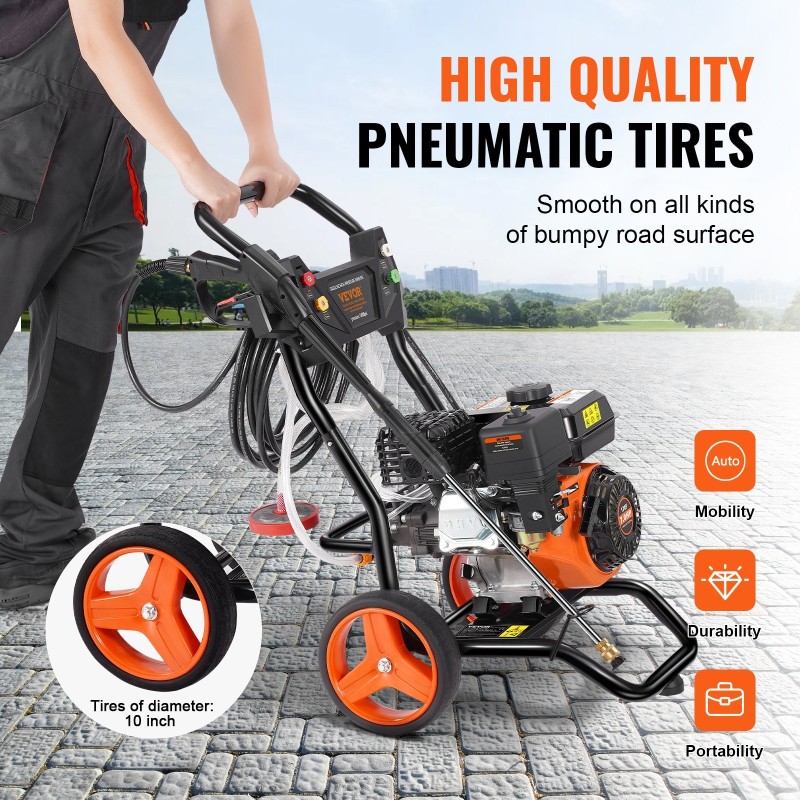 Korkeapainepesuri bensiinamoottorilla 3400 psi 10 l/min alumiinipumppu 5 suutinta