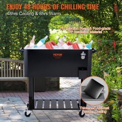 Liikuteltava juomajäähdytin 75,7 l teräsrunko musta pyörillä pullonavaajalla