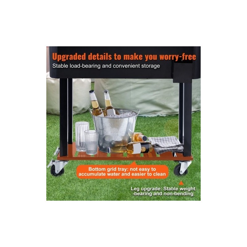 Liikuteltava juomajäähdytin 75,7 l teräsrunko musta pyörillä pullonavaajalla