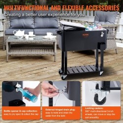 Liikuteltava juomajäähdytin 75,7 l teräsrunko musta pyörillä pullonavaajalla