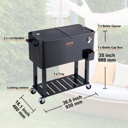 Liikuteltava juomajäähdytin 75,7 l teräsrunko musta pyörillä pullonavaajalla