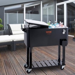 Liikuteltava juomajäähdytin 75,7 l teräsrunko musta pyörillä pullonavaajalla