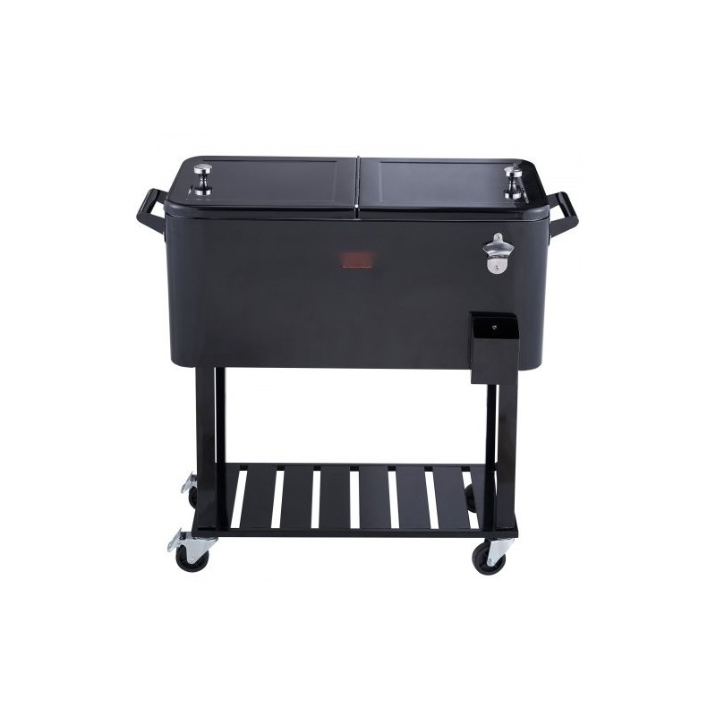 Liikuteltava juomajäähdytin 75,7 l teräsrunko musta pyörillä pullonavaajalla