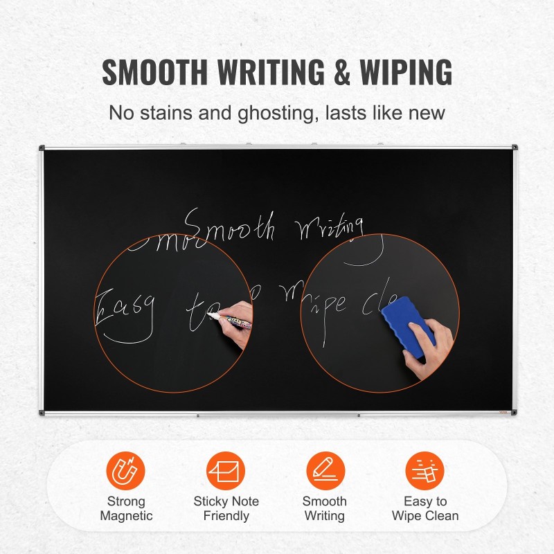 Magneettinen musta kirjoitustaulu 1750 x 1000 mm alumiinikehyksellä hunajakennolevyllä kuivapyyhittävä pinta