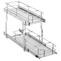 Ulosvedettävä kaksitasoinen teräskori kromattu pinta liukukiskot PP aluslevyt 245x563x485 mm