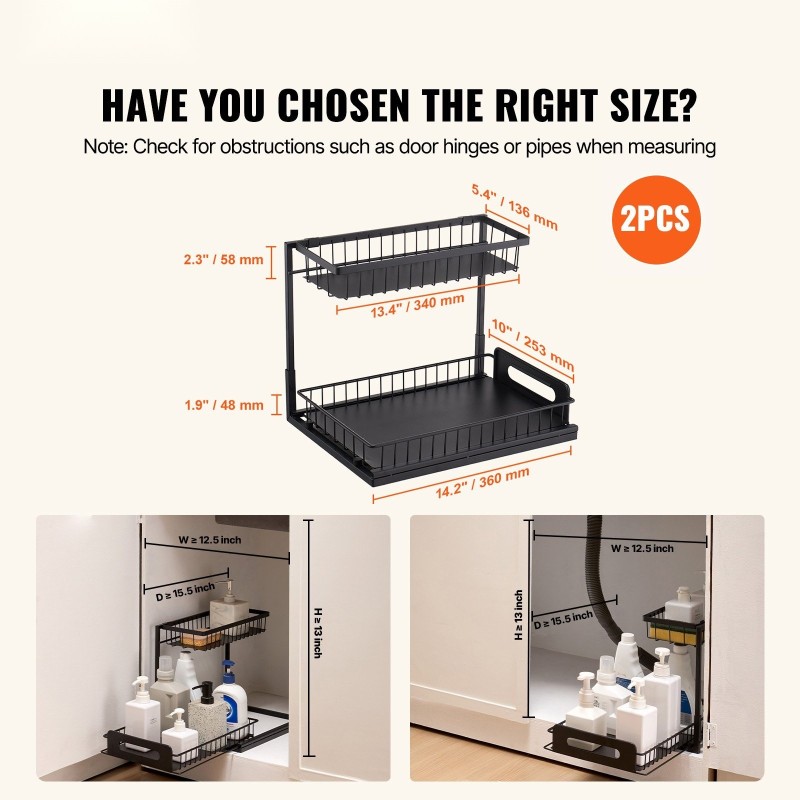 Kaksitasoinen ulosvedettävä teräksinen kaapinjärjestäjä 270×360×280 mm mattapintainen