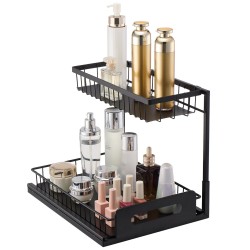 Kaksitasoinen ulosvedettävä teräksinen kaapinjärjestäjä 270×360×280 mm mattapintainen