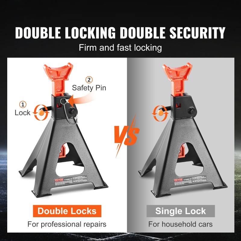 Teräksinen tunkkijalkapari kaksinkertainen lukitus 6 tonnin kantavuus 36,1–58,4 cm säädettävä 2 kpl