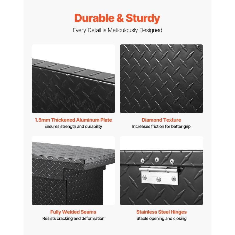 Poikittainen alumiininen työkalulaatikko lava-autoihin 1851×502×380 mm lukittava musta sivukahvoilla säänkestävä