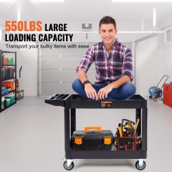 Palveluvaunu PP-muovinen 2-tasoinen 550 lbs kantavuus 5 tuuman pyörillä 2 jarrulla