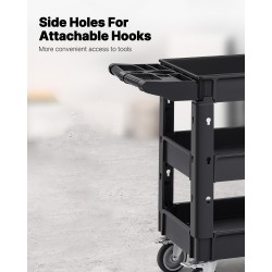 3-tasoinen polypropeeninen apukärry 550 paunan kantavuus 5-tuumaiset kääntyvät pyörät joista kaksi jarrullista