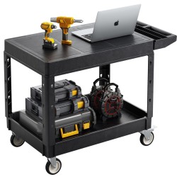 Muovinen kaksitasoinen huoltokärry 940x645 mm hyllyillä 250 kg siivous ja varastokäyttöön