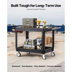 Muovinen kaksitasoinen huoltokärry 940x645 mm hyllyillä 250 kg siivous- ja varastokäyttöön