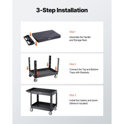 Muovinen kaksitasoinen huoltokärry 940x645 mm hyllyillä 250 kg siivous- ja varastokäyttöön