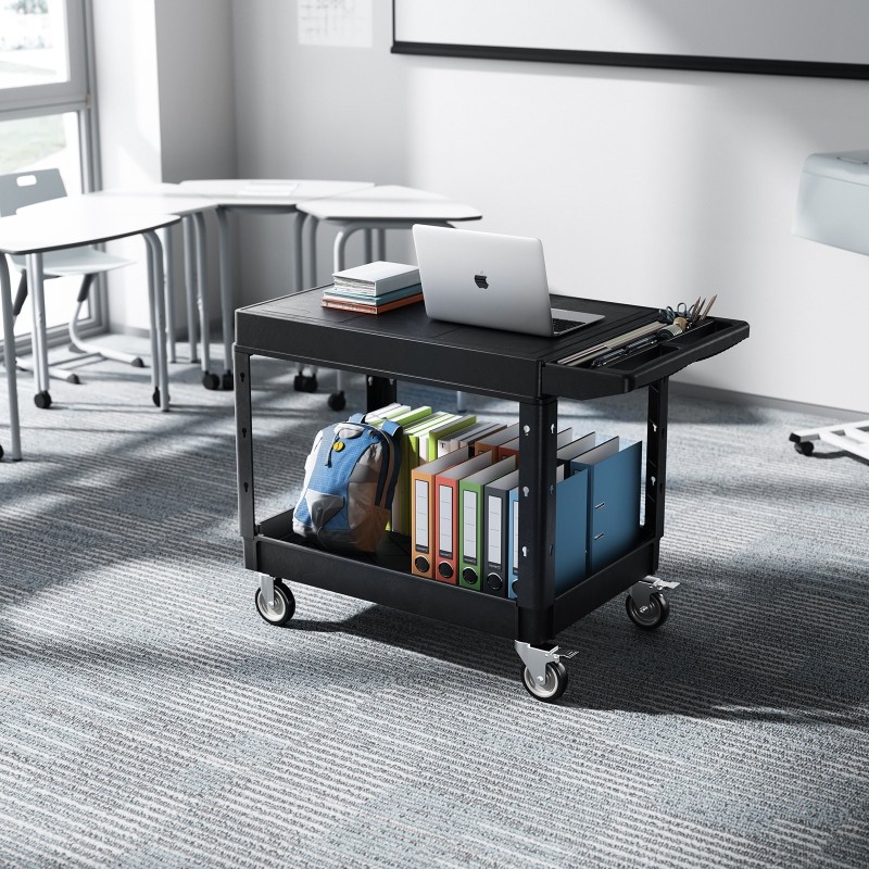 Muovinen kaksitasoinen huoltokärry 940x645 mm hyllyillä 250 kg siivous- ja varastokäyttöön