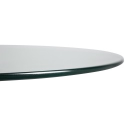 Tyylikäs pyöreä lasipöytä kromirungolla ruokailuun ja sivupöydäksi