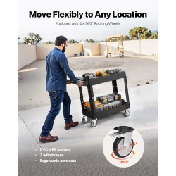 Muovinen kaksitasoinen apukärry 250 kg kantavuus 4 pyörää 2 jarrulla